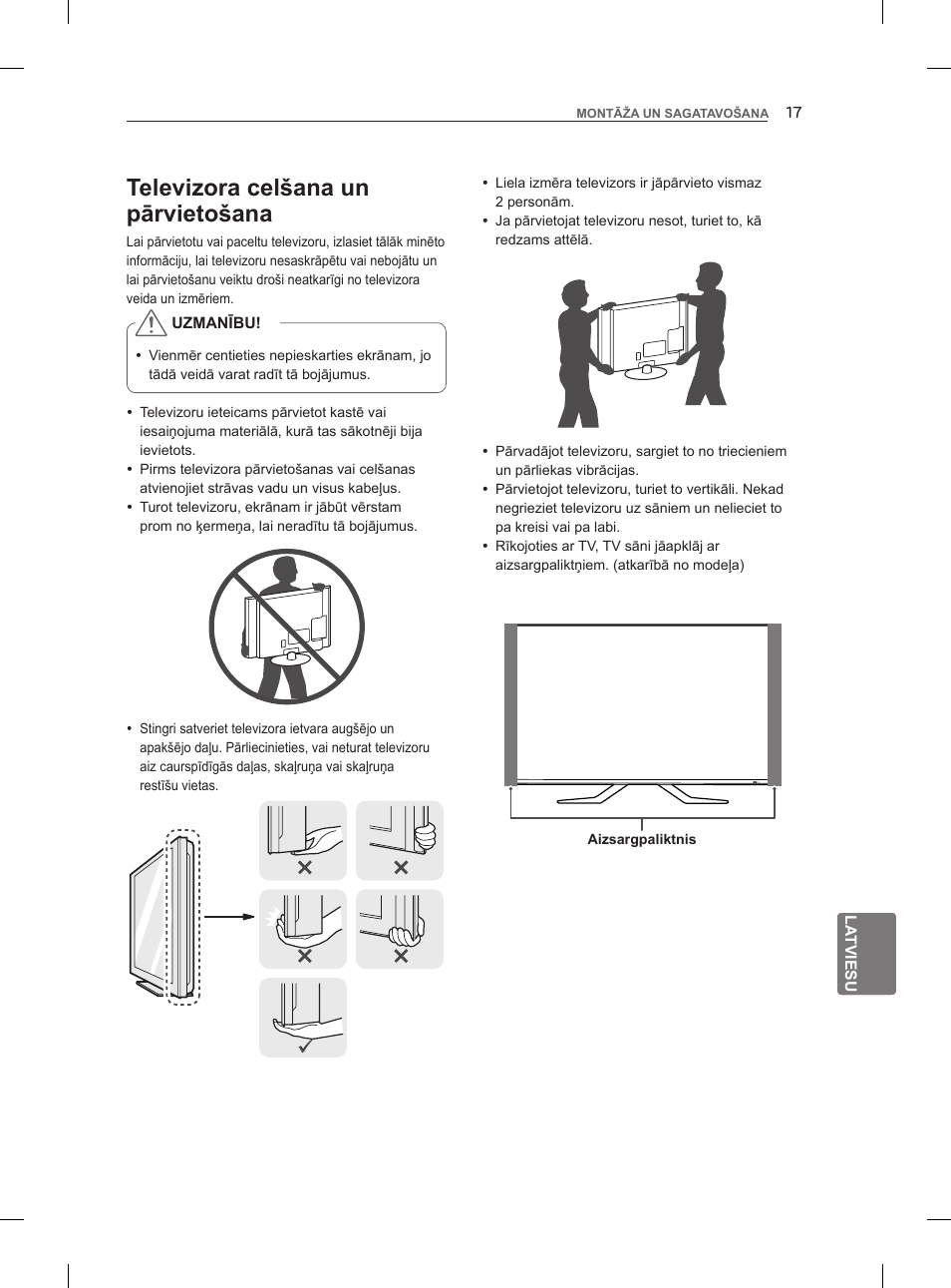Televizora celšana un pārvietošana | LG 47LM960V User Manual | Page 263 / 488