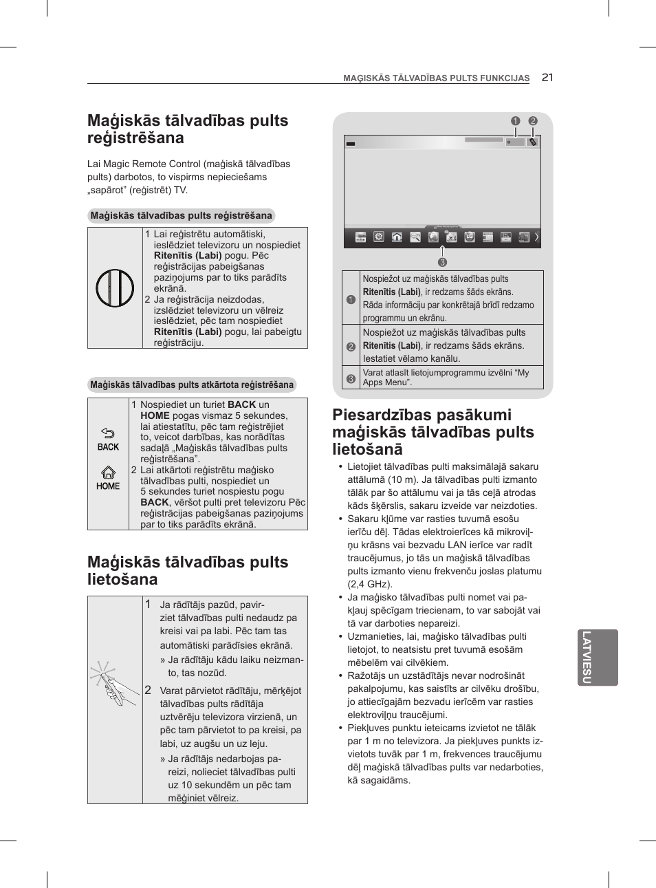 Maģiskās tālvadības pults reģistrēšana | LG 47LM960V User Manual | Page 267 / 488