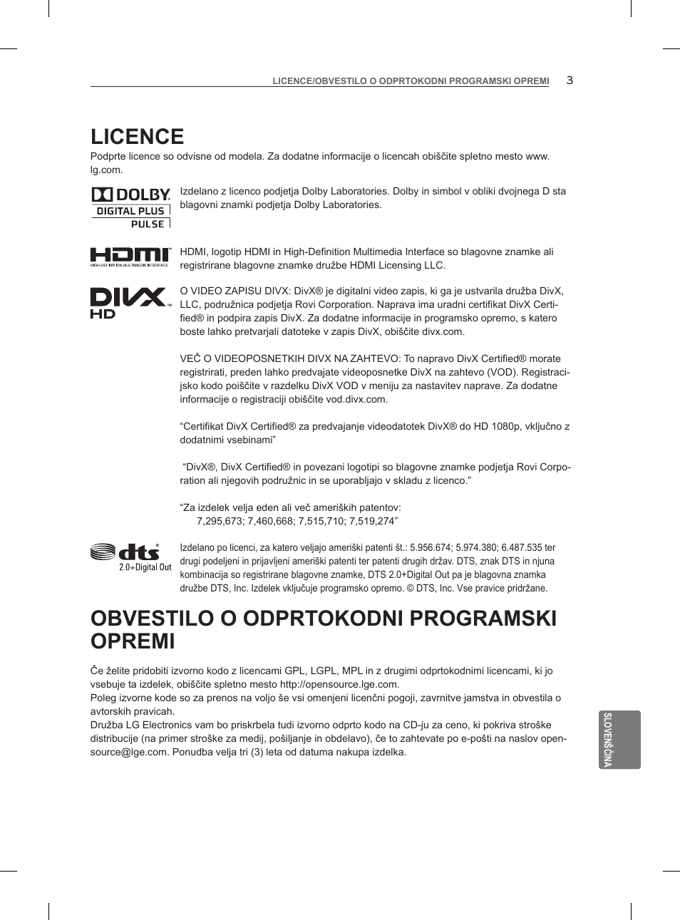 Licence, Obvestilo o odprtokodni programski opremi | LG 47LM960V User Manual | Page 275 / 488