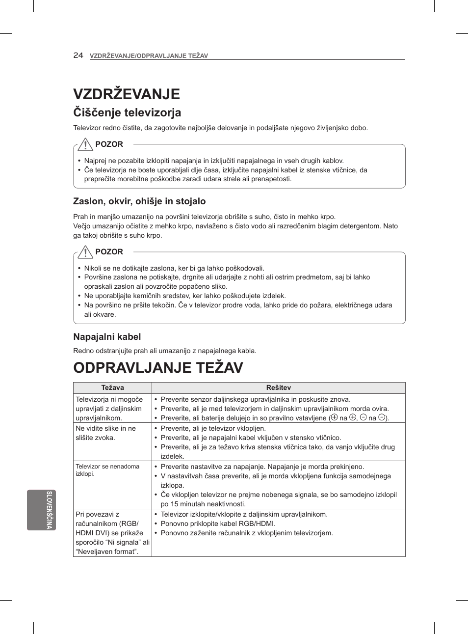 Odpravljanje težav, Vzdrževanje, Čiščenje televizorja | LG 47LM960V User Manual | Page 296 / 488