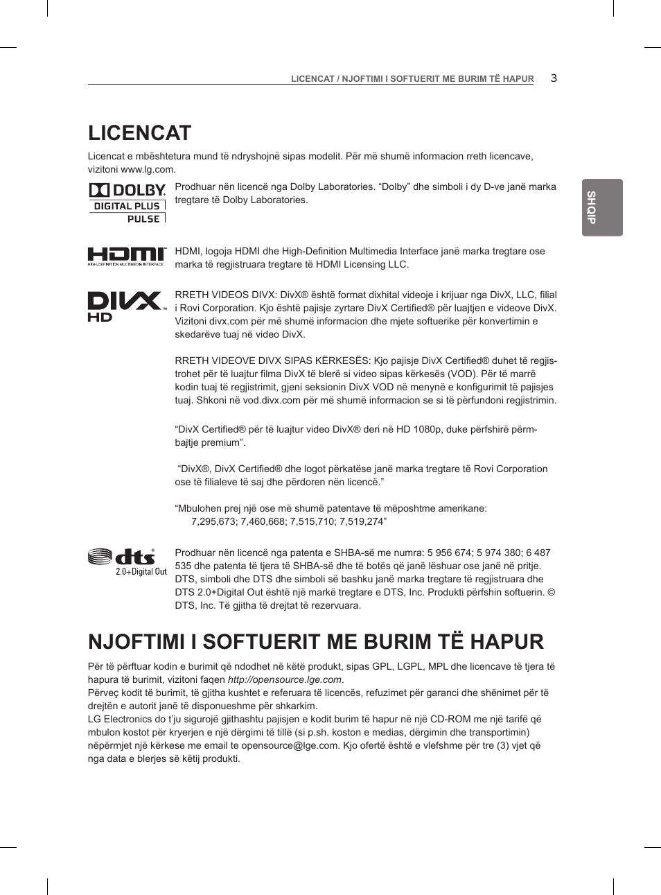 Licencat, Njoftimi i softuerit me burim të hapur | LG 47LM960V User Manual | Page 353 / 488