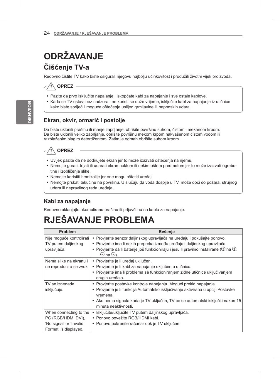 Rješavanje problema, Održavanje, Čišćenje tv-a | LG 47LM960V User Manual | Page 400 / 488