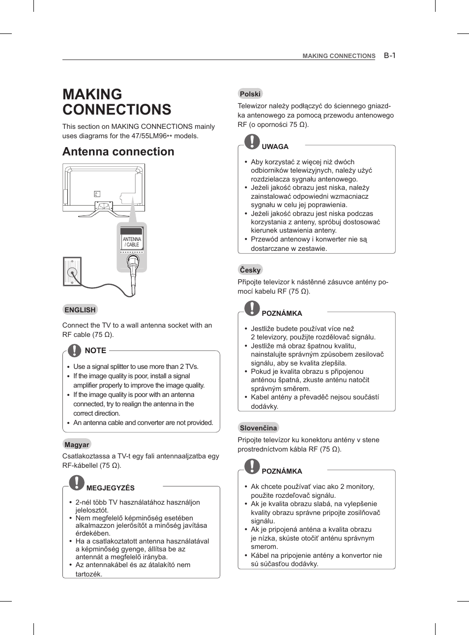 Making connections, Antenna connection | LG 47LM960V User Manual | Page 429 / 488