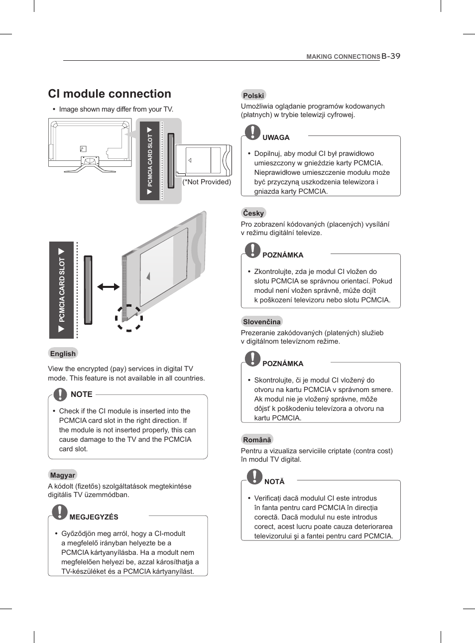 Ci module connection, Lan in, Rgb in/out | Audio in out, D vi in, Hd d in u sb a pp s u sb, Us b in in | LG 47LM960V User Manual | Page 467 / 488