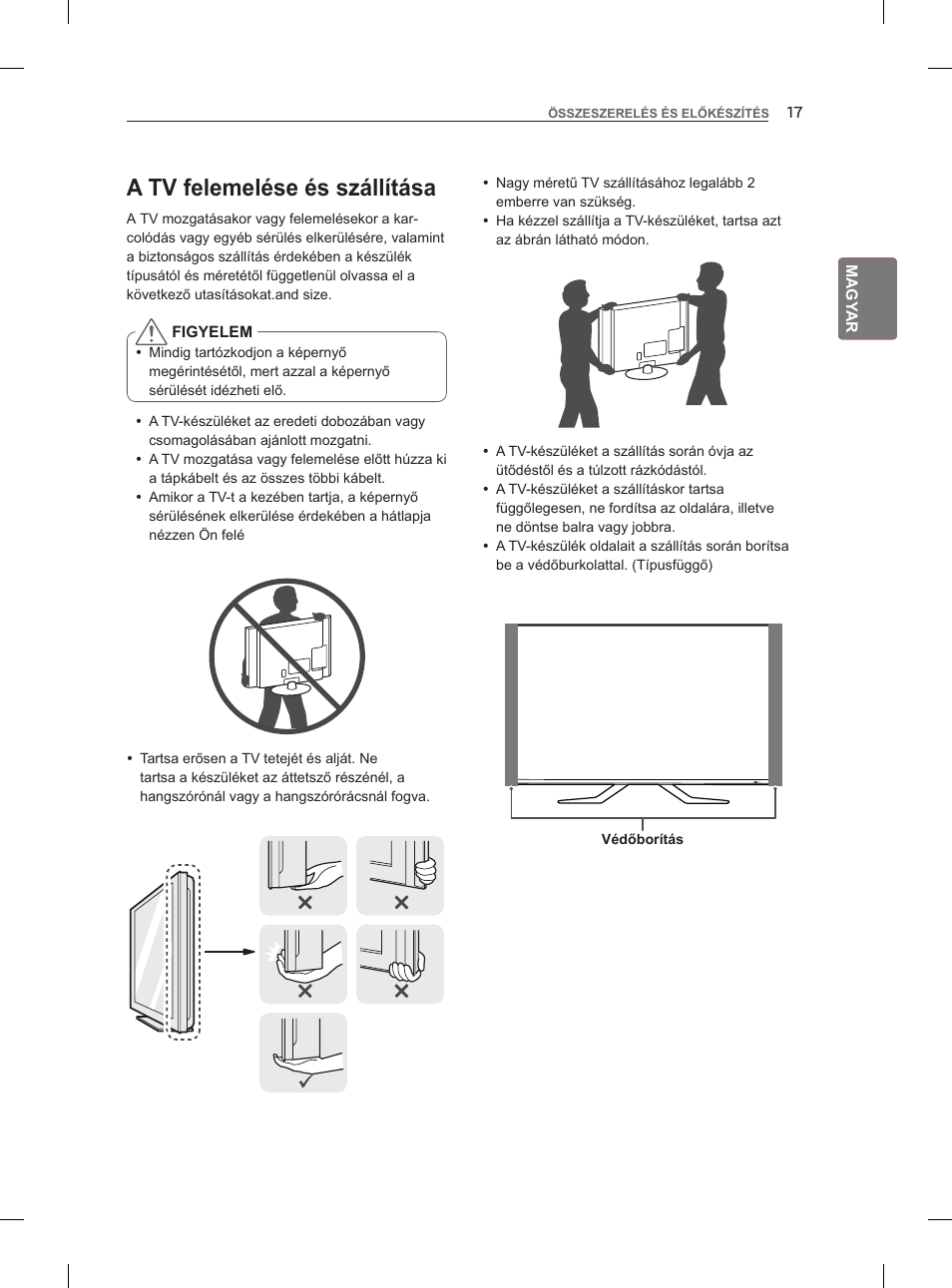 A tv felemelése és szállítása | LG 47LM960V User Manual | Page 55 / 488