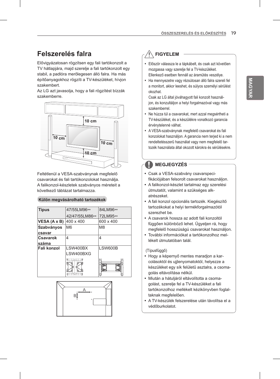 Felszerelés falra | LG 47LM960V User Manual | Page 57 / 488