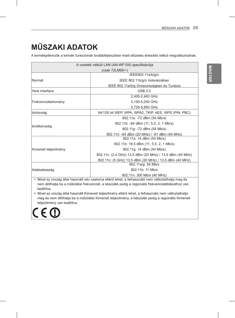 Műszaki adatok | LG 47LM960V User Manual | Page 63 / 488