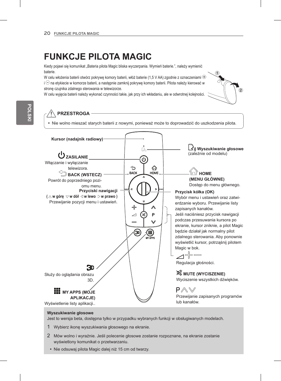 Funkcje pilota magic | LG 47LM960V User Manual | Page 84 / 488