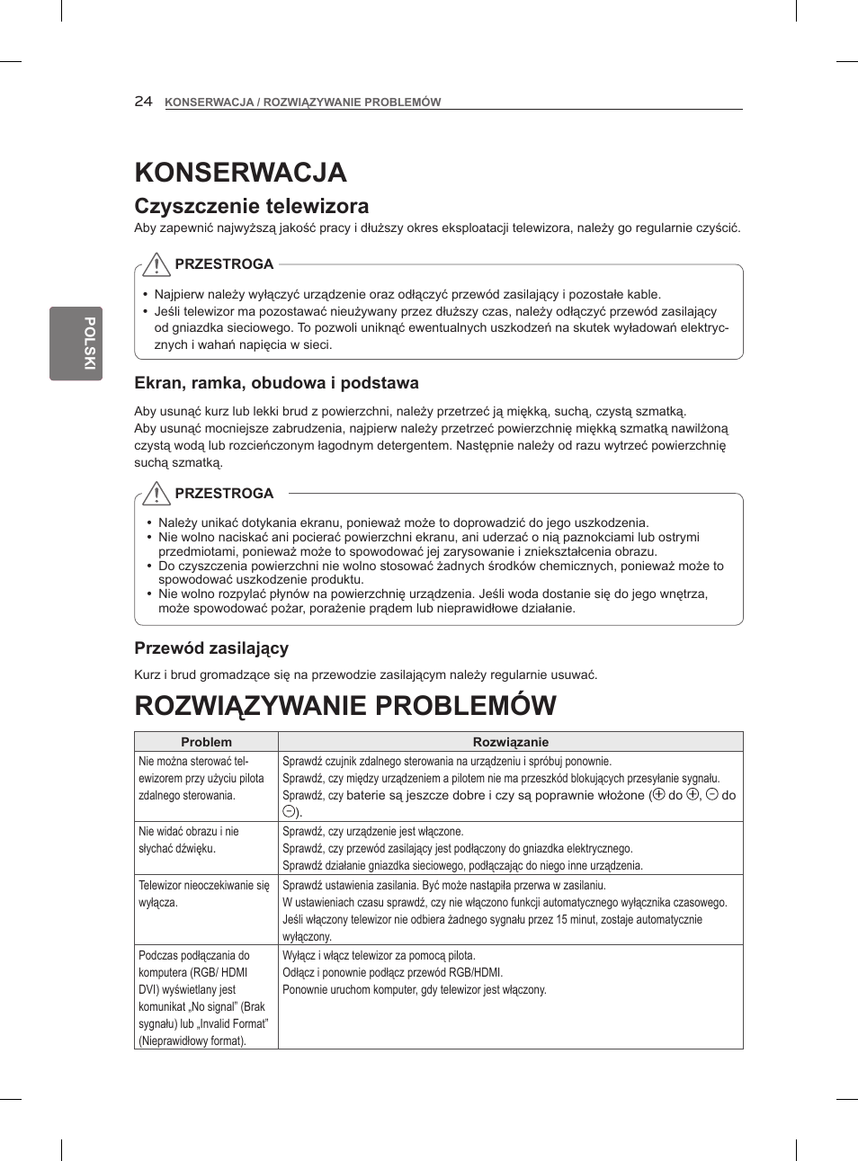 Rozwiązywanie problemów, Konserwacja, Czyszczenie telewizora | LG 47LM960V User Manual | Page 88 / 488