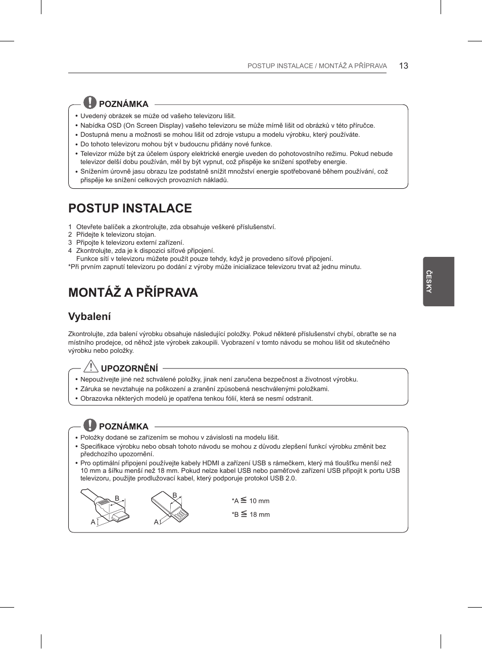 Postup instalace, Montáž a příprava, Vybalení | LG 84UB980V User Manual | Page 171 / 332