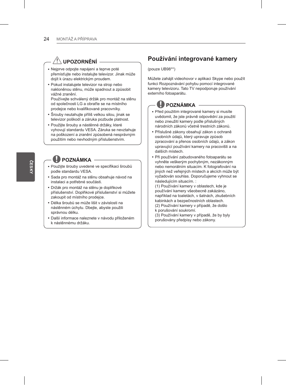 Používání integrované kamery | LG 84UB980V User Manual | Page 182 / 332