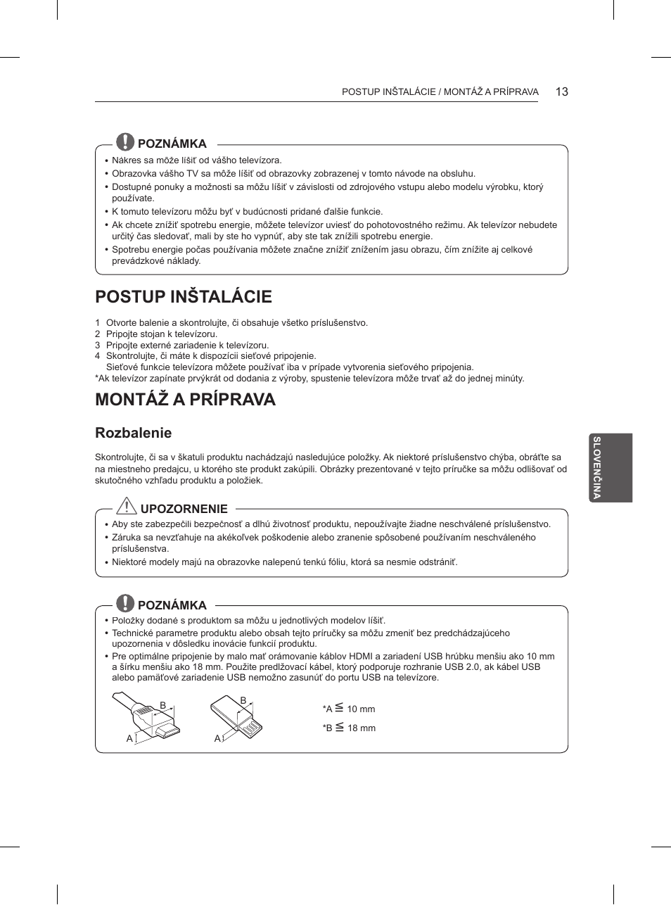 Postup inštalácie, Montáž a príprava, Rozbalenie | LG 84UB980V User Manual | Page 205 / 332