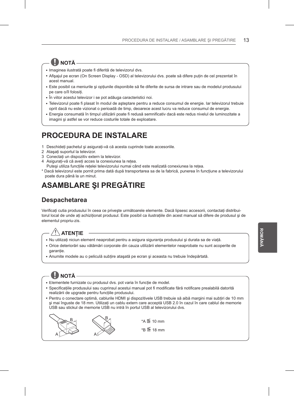 Procedura de instalare, Asamblare şi pregătire, Despachetarea | LG 84UB980V User Manual | Page 239 / 332