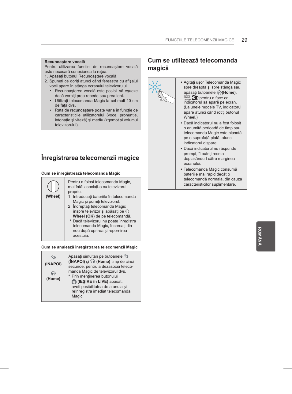 Cum se utilizează telecomanda magică, Înregistrarea telecomenzii magice | LG 84UB980V User Manual | Page 255 / 332