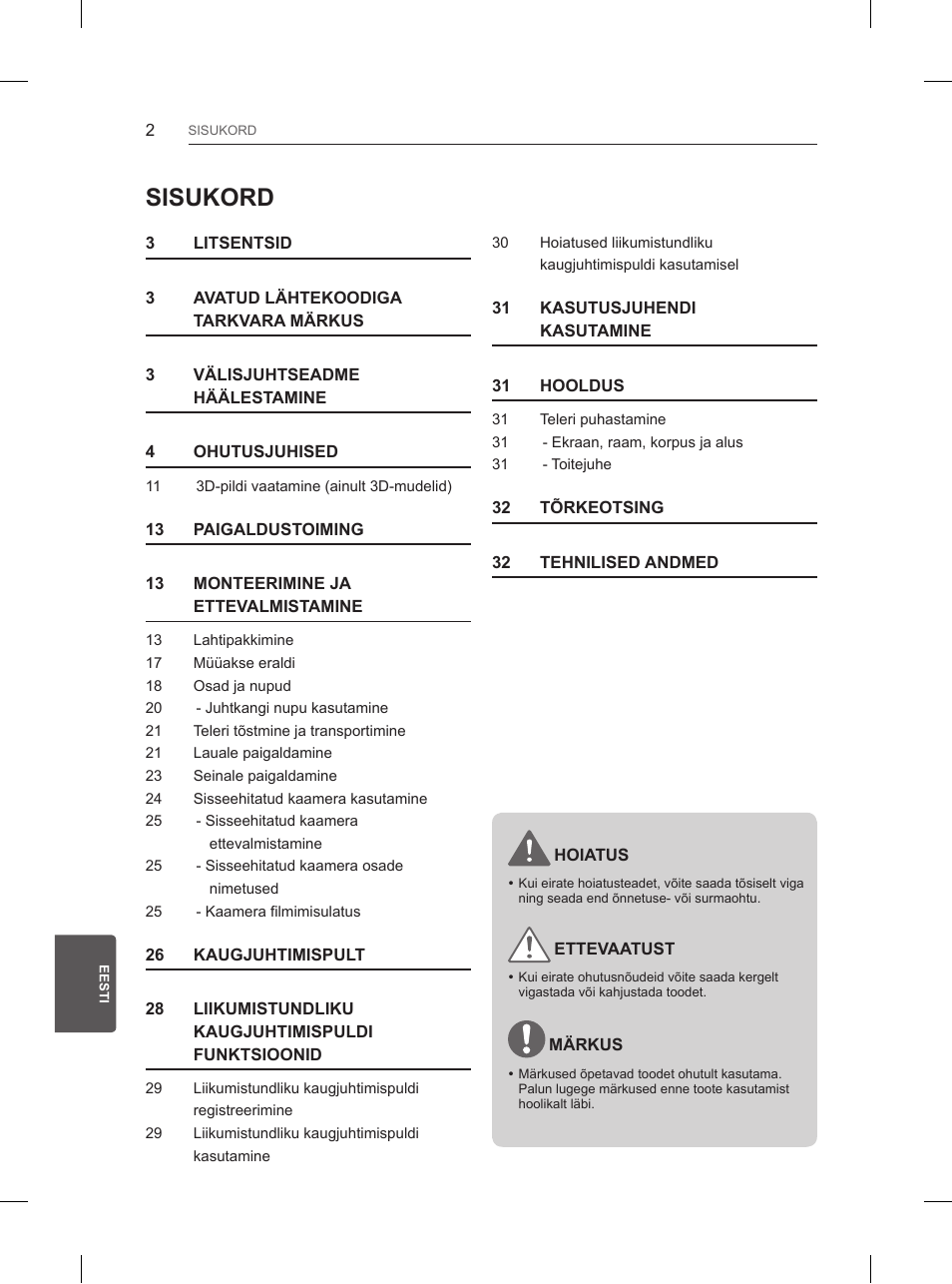 Sisukord | LG 84UB980V User Manual | Page 296 / 332