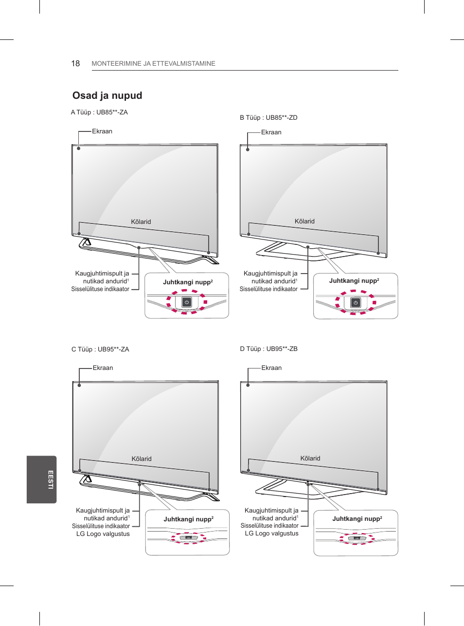 Osad ja nupud | LG 84UB980V User Manual | Page 312 / 332