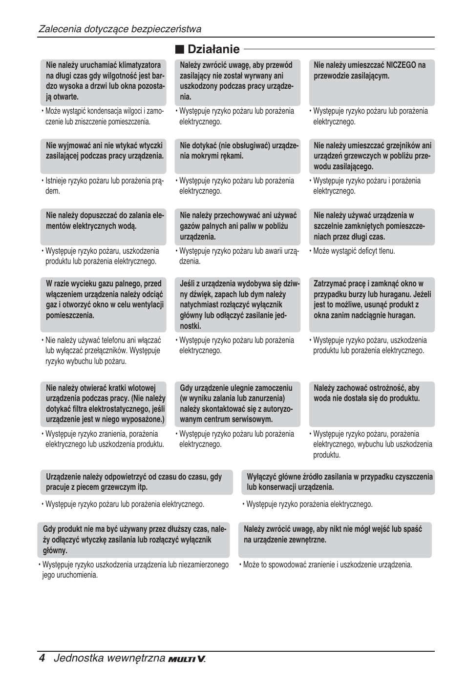 Działanie, 4 jednostka wewnętrzna | LG ARNU48GTMC2 User Manual | Page 100 / 229