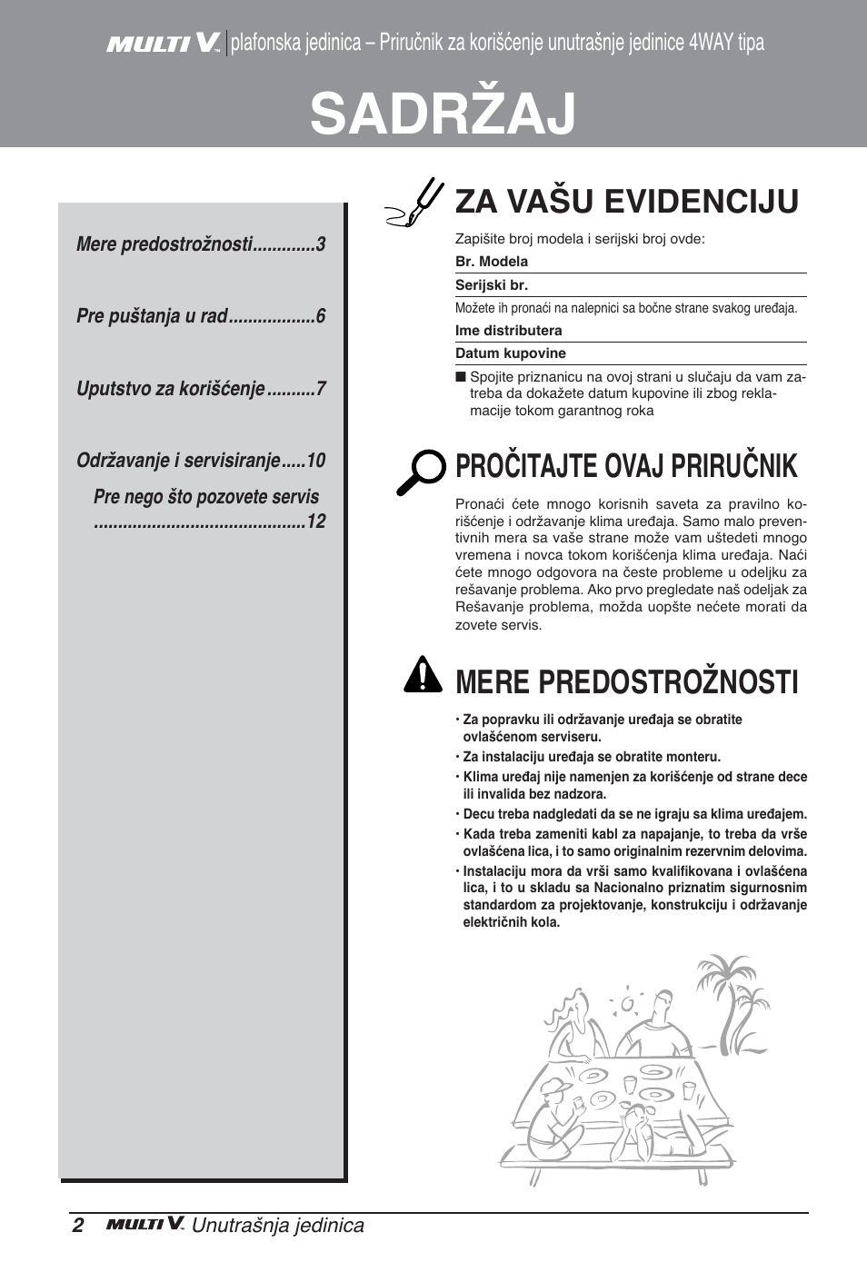 Sadržaj, Za vašu evidenciju, Pročitajte ovaj priručnik | Mere predostrožnosti | LG ARNU48GTMC2 User Manual | Page 158 / 229