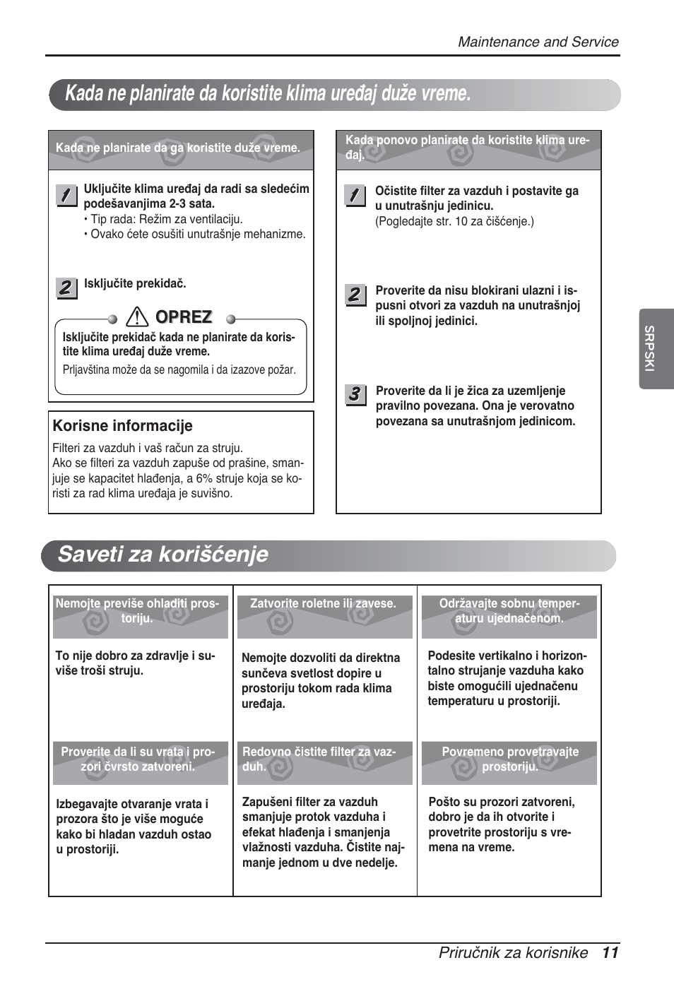 Oprez | LG ARNU48GTMC2 User Manual | Page 167 / 229