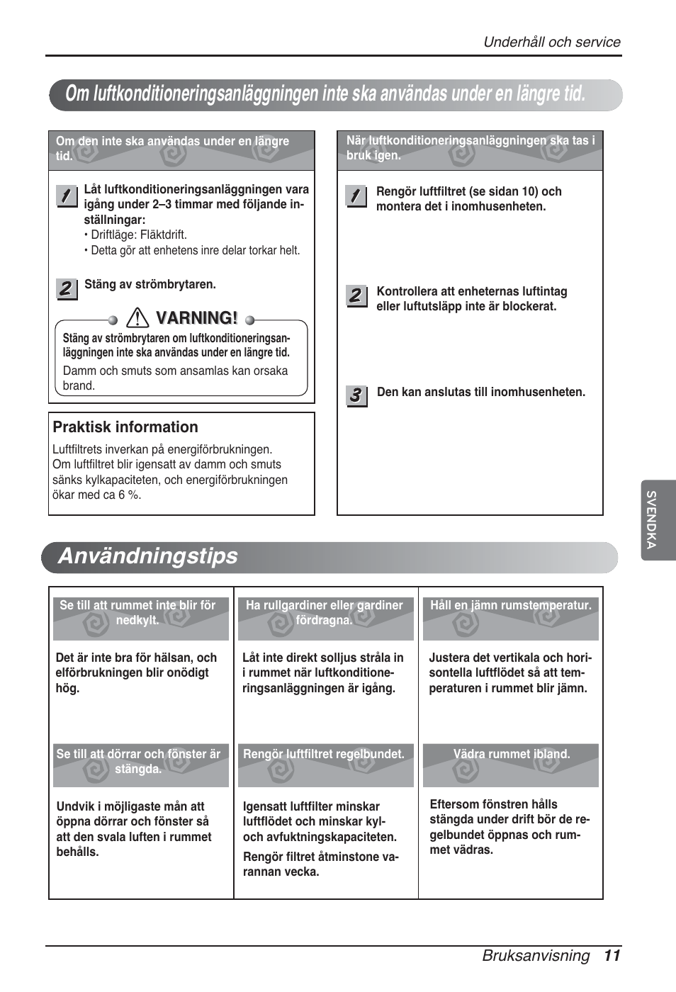 Varning | LG ARNU48GTMC2 User Manual | Page 191 / 229