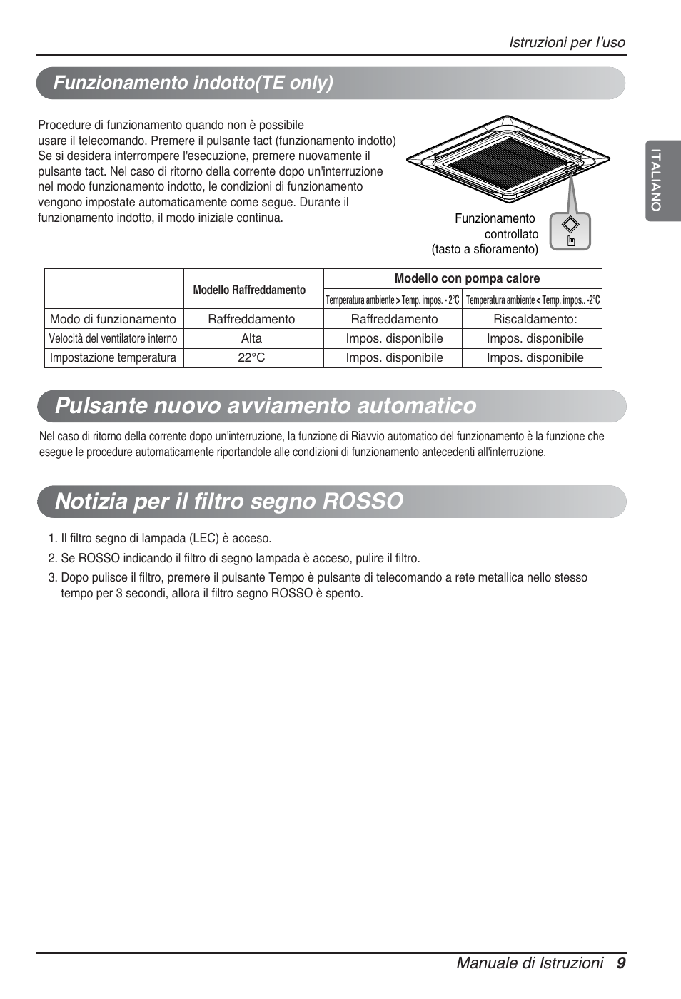 Funzionamento indotto(te only) | LG ARNU48GTMC2 User Manual | Page 21 / 229