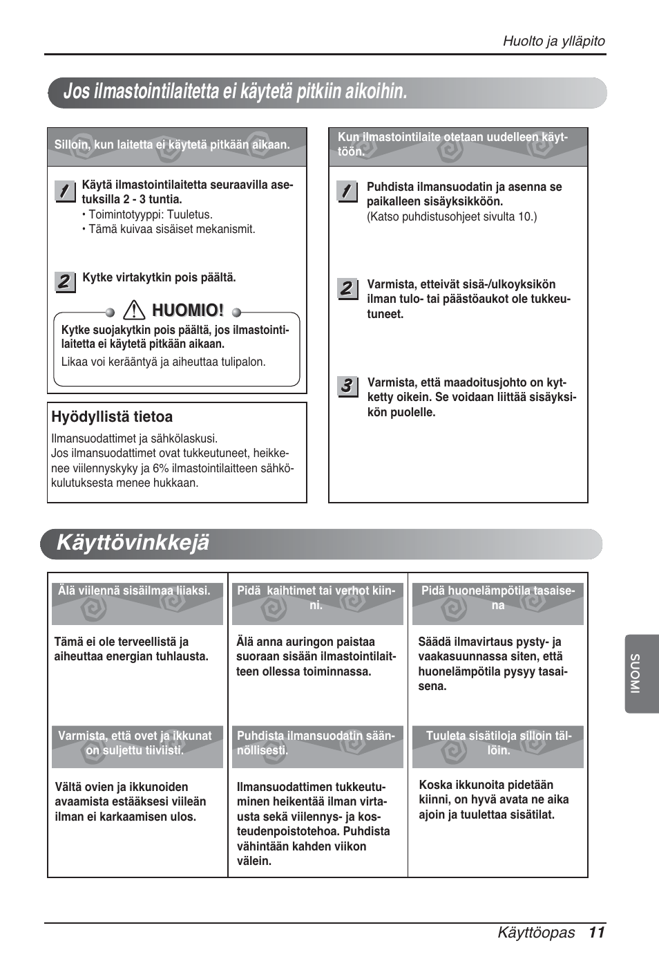 Huomio | LG ARNU48GTMC2 User Manual | Page 215 / 229