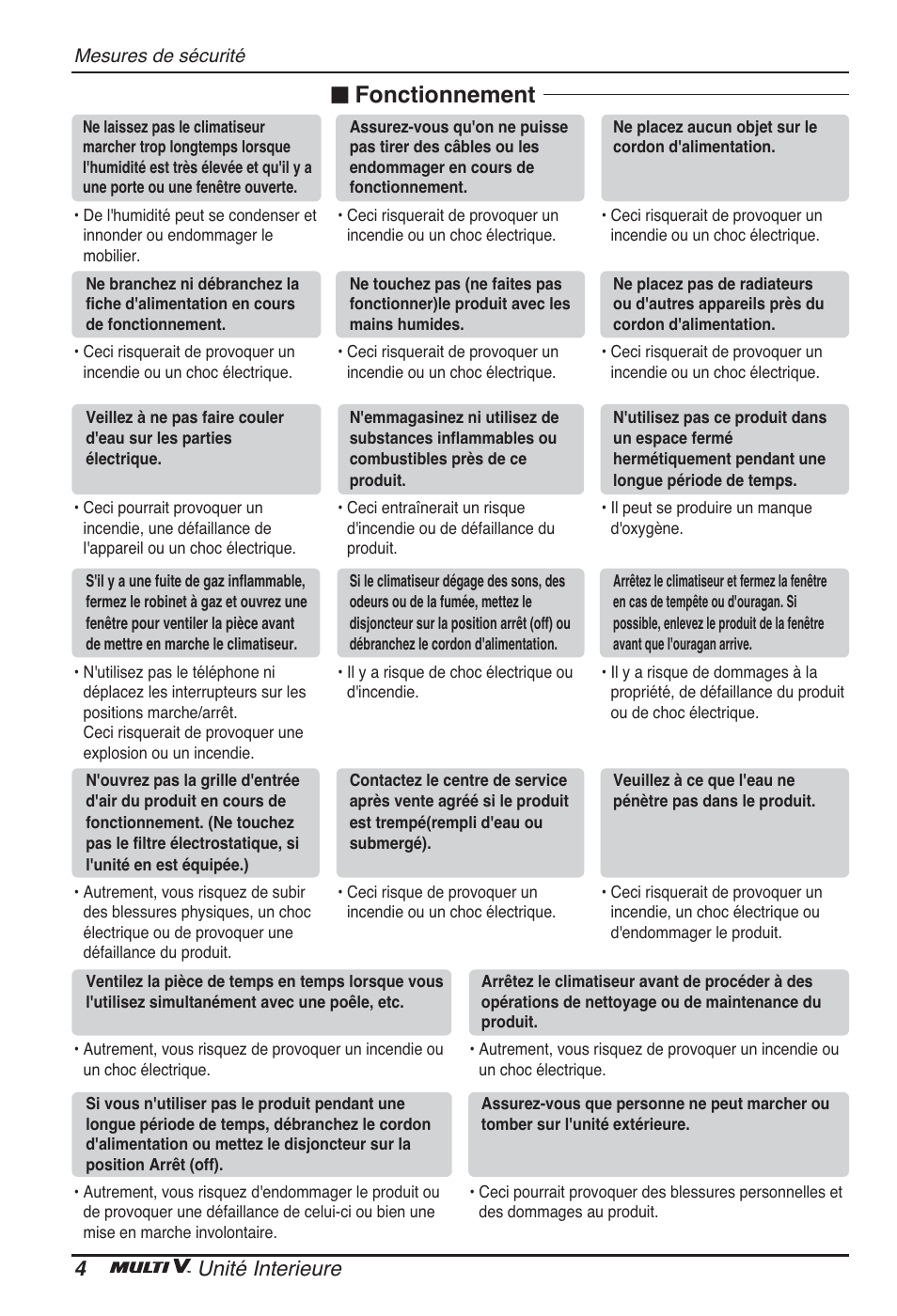 Fonctionnement, 4unité interieure | LG ARNU48GTMC2 User Manual | Page 40 / 229