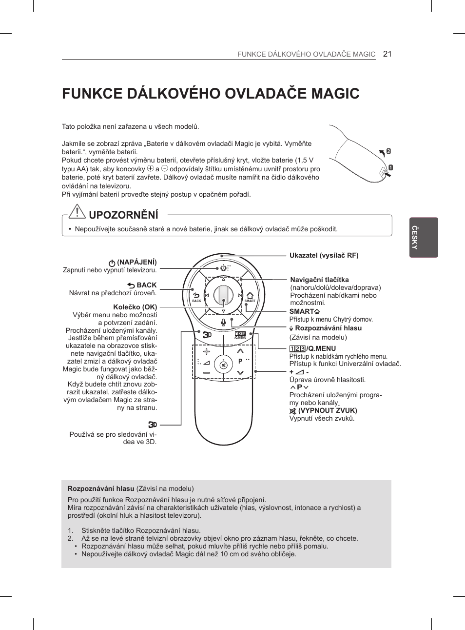 Funkce dálkového ovladače magic, Upozornění | LG 50PH660S User Manual | Page 106 / 475