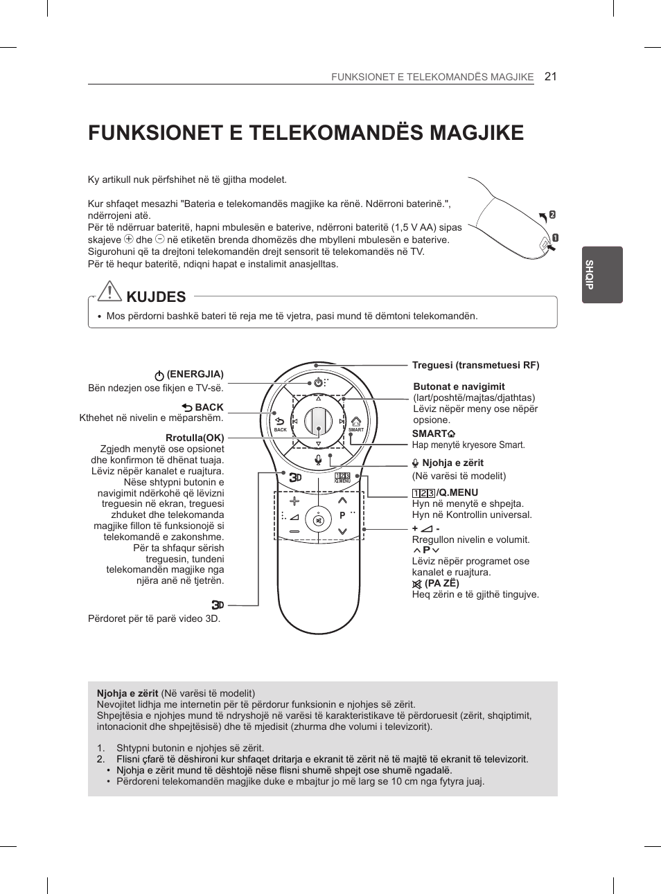 Funksionet e telekomandës magjike, Kujdes | LG 50PH660S User Manual | Page 340 / 475