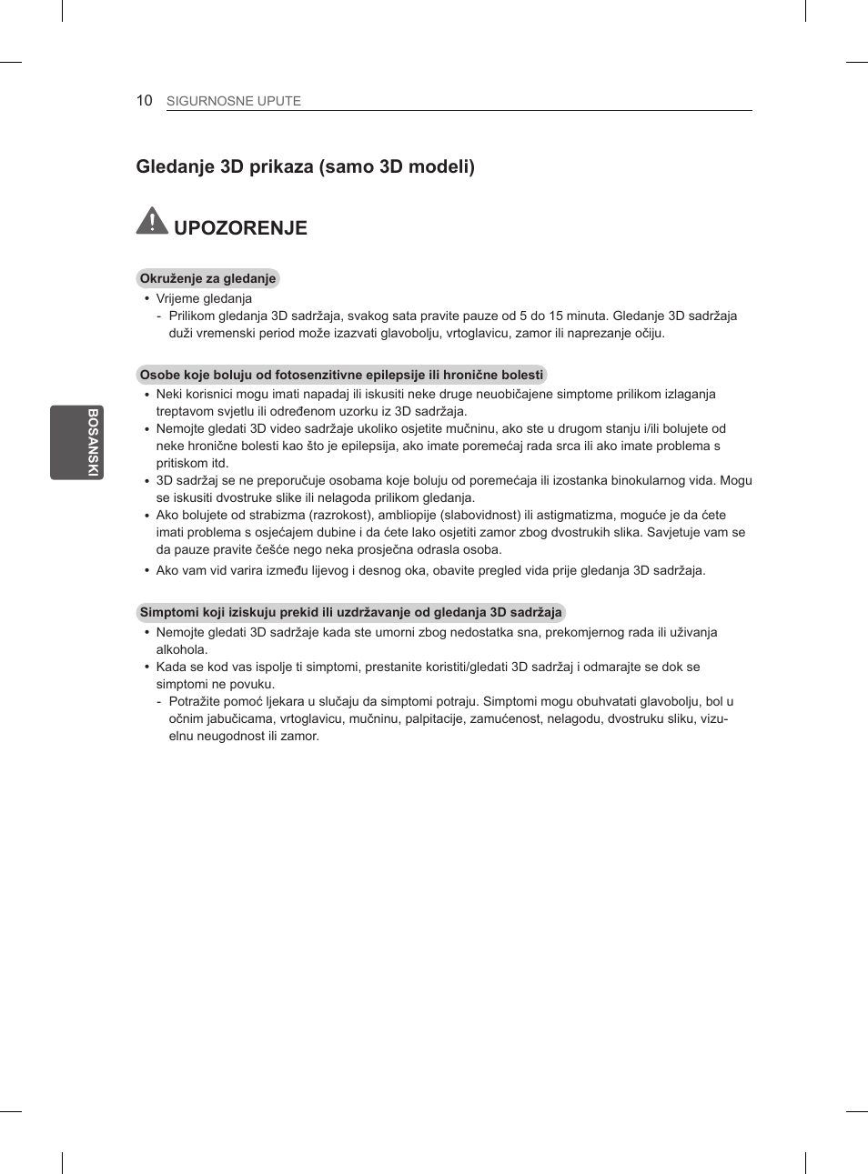 Upozorenje, Gledanje 3d prikaza (samo 3d modeli) | LG 50PH660S User Manual | Page 355 / 475