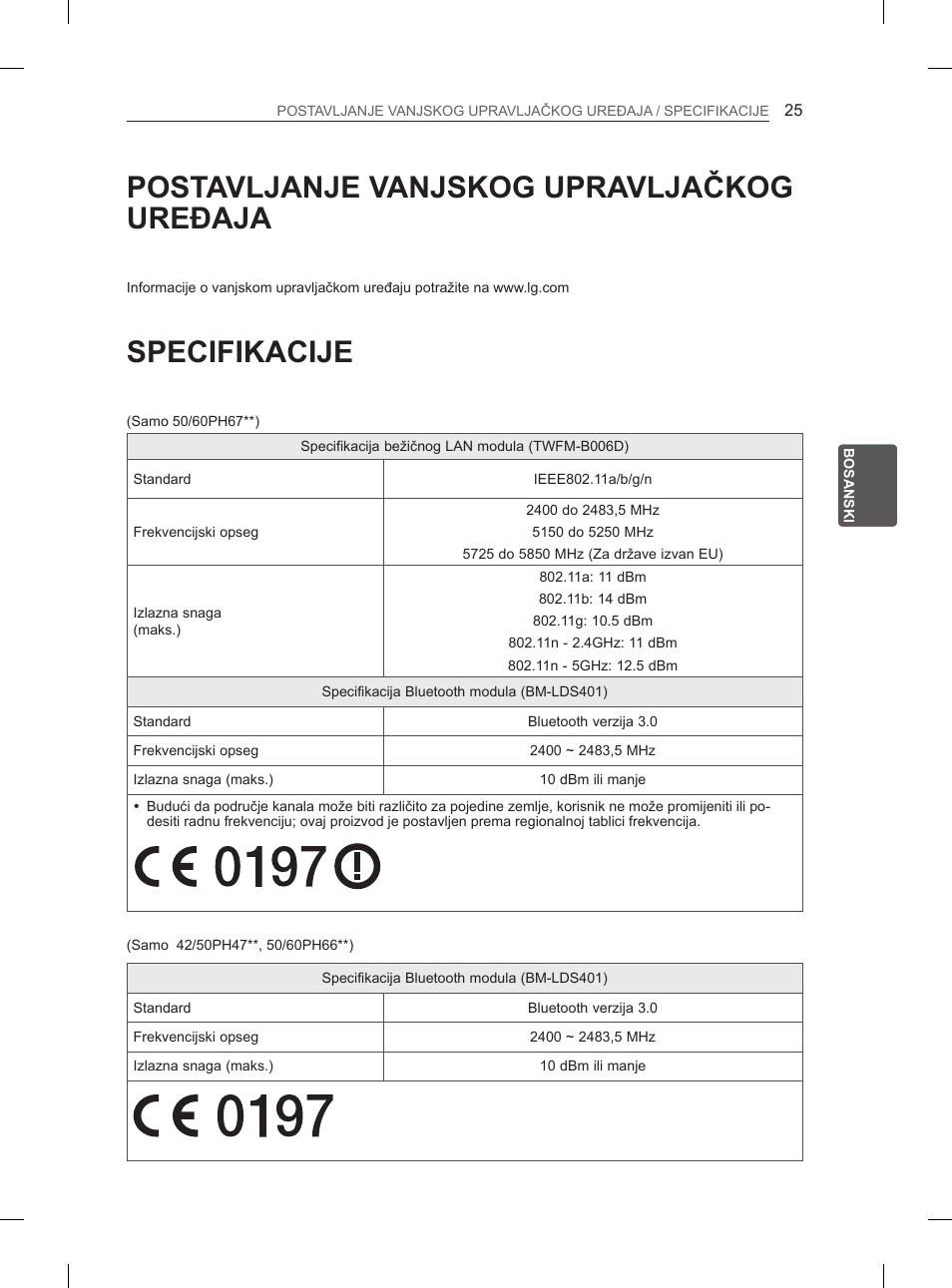 Postavljanje vanjskog upravljačkog uređaja, Specifikacije | LG 50PH660S User Manual | Page 370 / 475