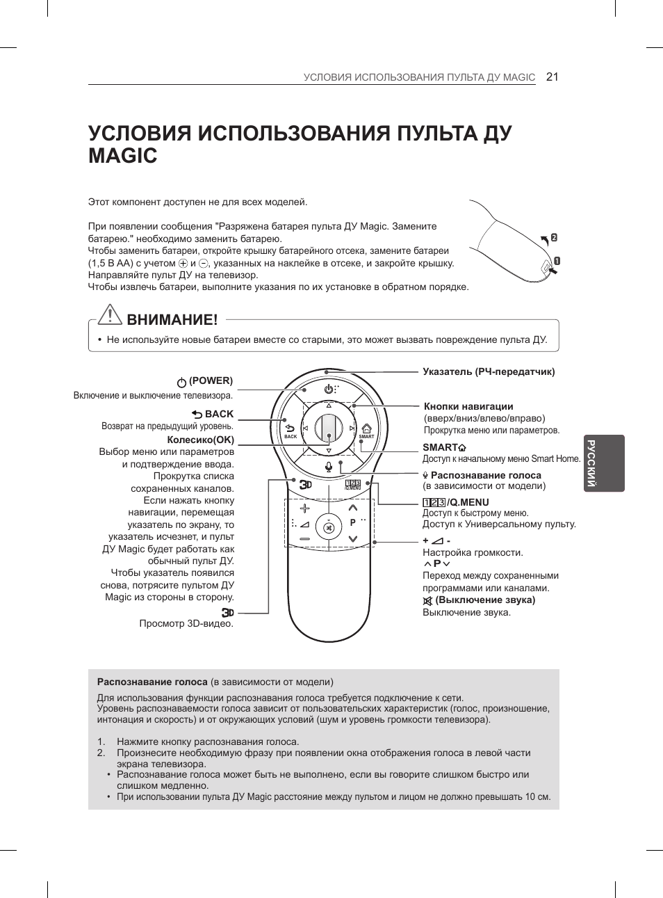 Условия использования пульта ду magic, Внимание | LG 50PH660S User Manual | Page 418 / 475