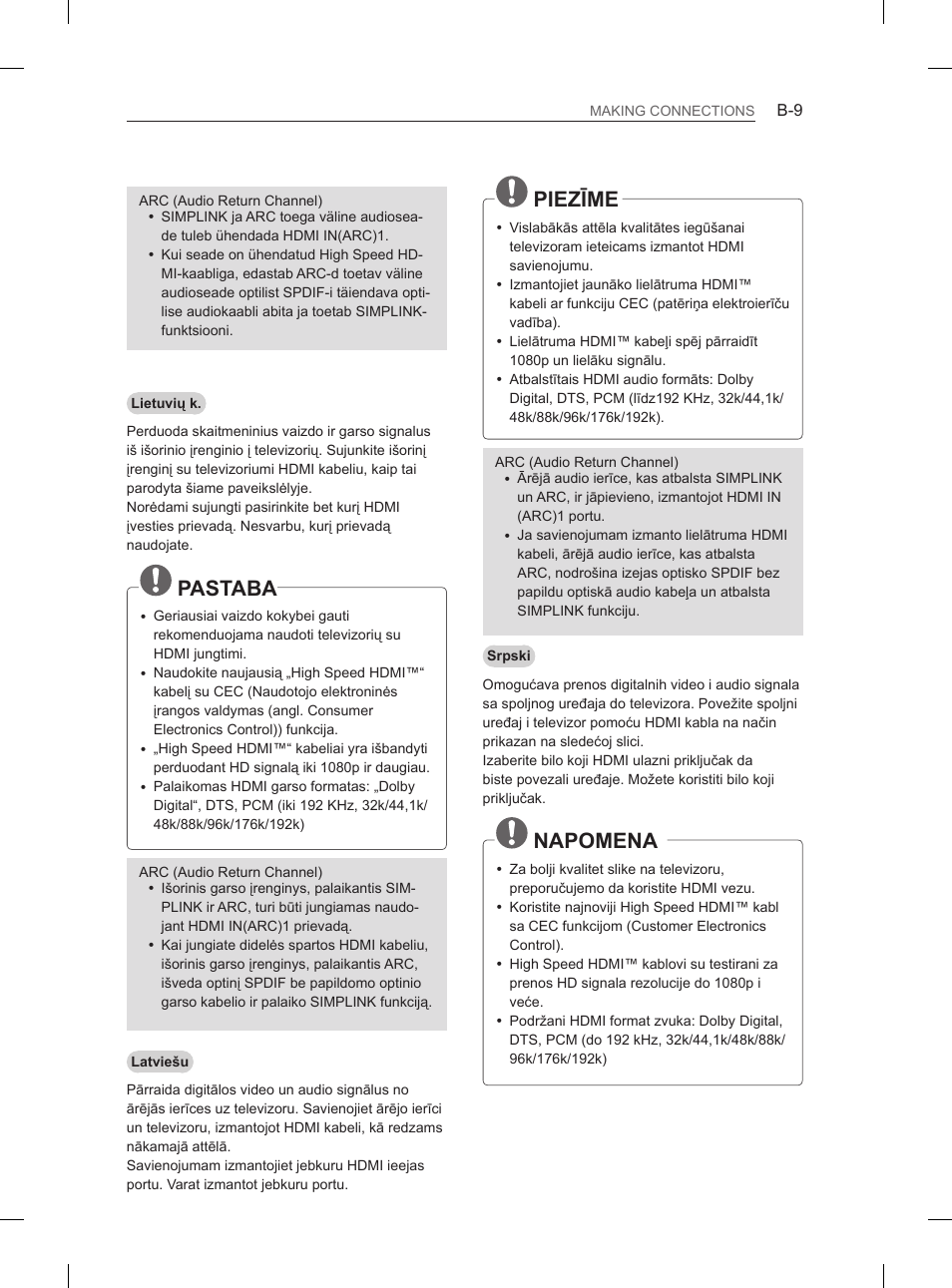 Pastaba, Piezīme, Napomena | LG 50PH660S User Manual | Page 432 / 475