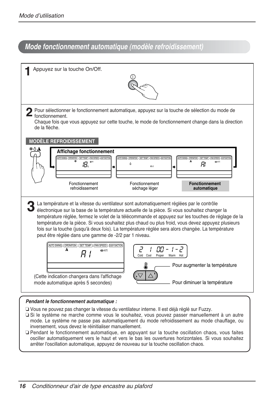 Modèle refroidissement, Appuyez sur la touche on/off | LG MT12AH User Manual | Page 104 / 480