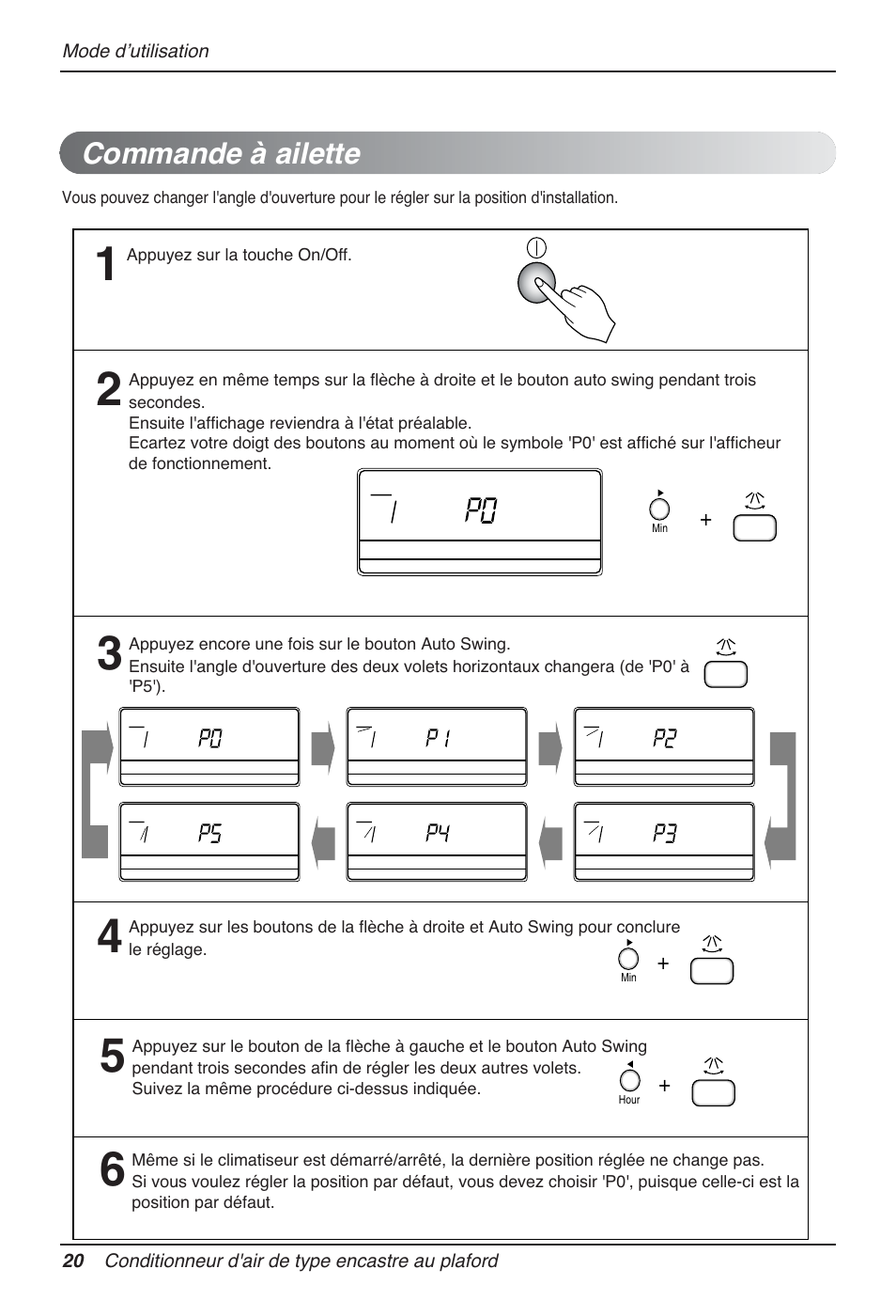 Commande à ailette, Appuyez sur la touche on/off, Hour | LG MT12AH User Manual | Page 108 / 480