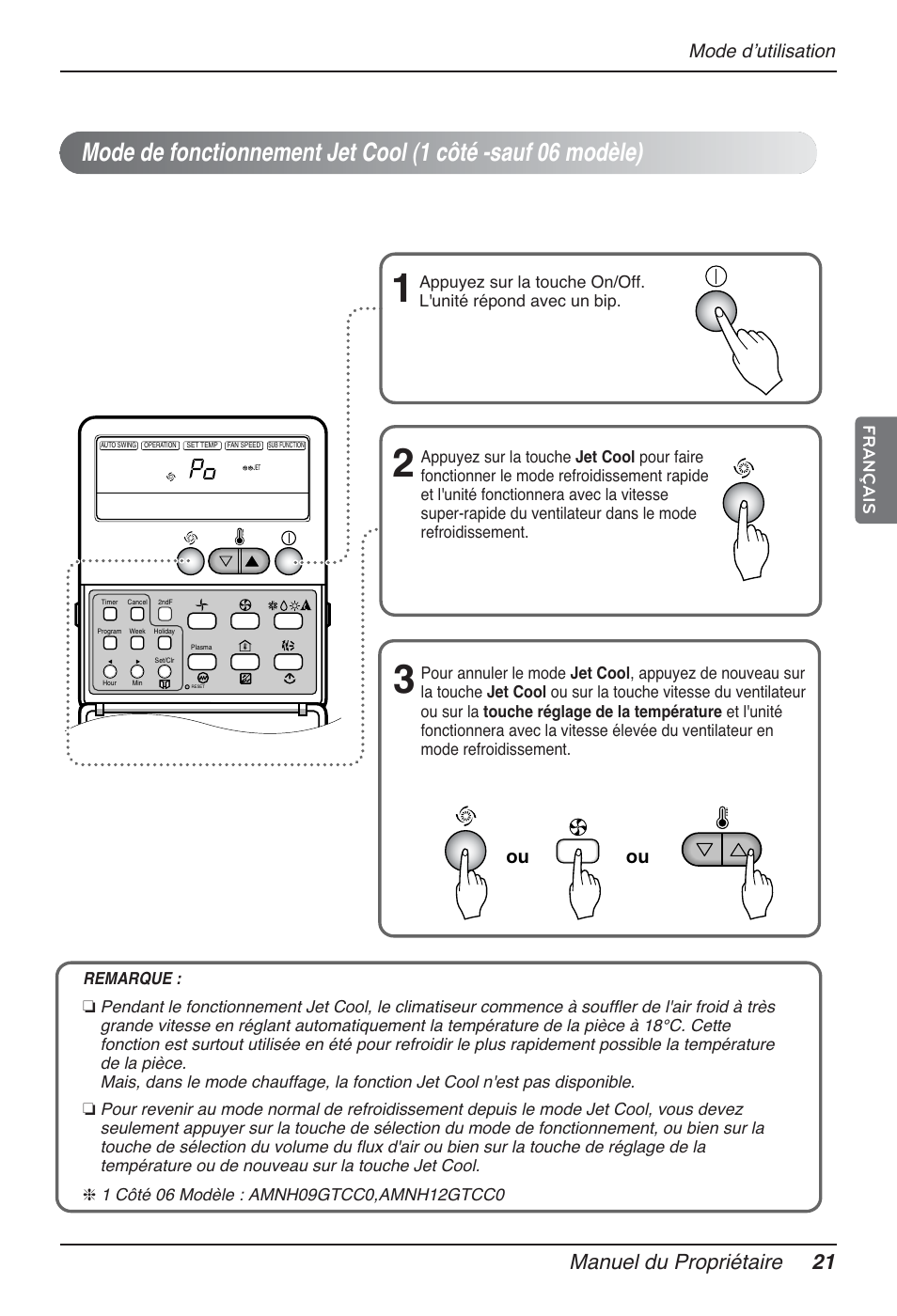 Manuel du propriétaire 21, Mode dʼutilisation, Français | LG MT12AH User Manual | Page 109 / 480