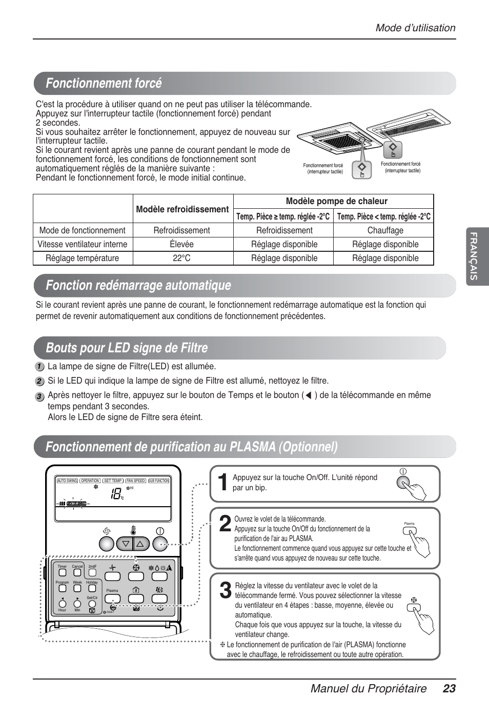 Manuel du propriétaire 23, Mode dʼutilisation, Français | LG MT12AH User Manual | Page 111 / 480