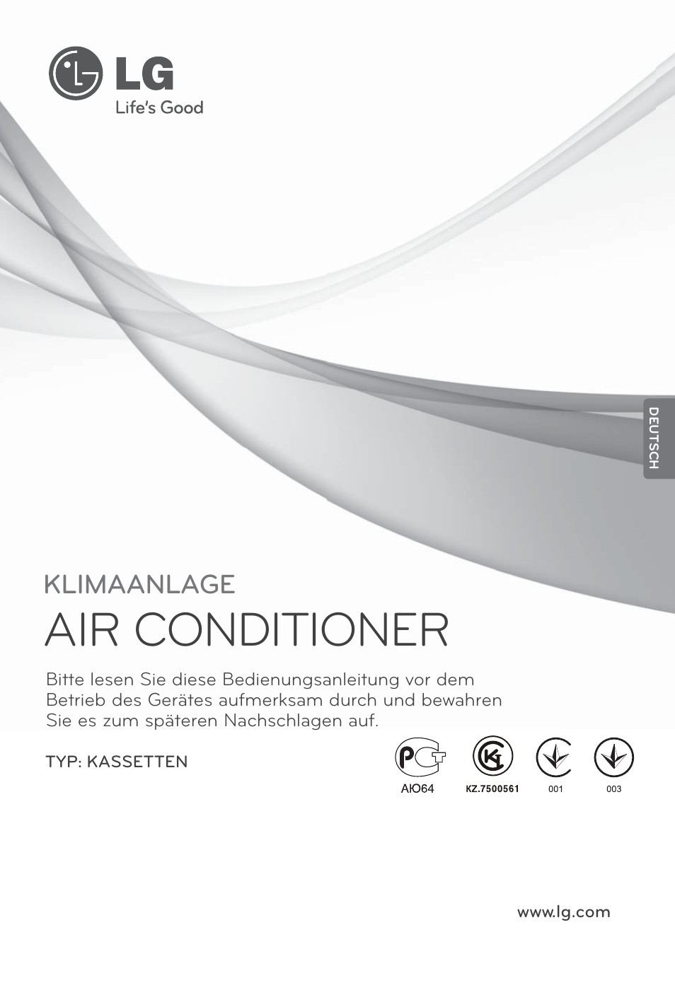 Deutsch, Air conditioner, Klimaanlage | LG MT12AH User Manual | Page 117 / 480