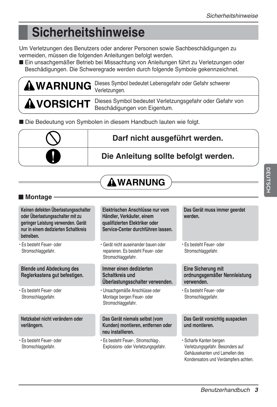 Sicherheitshinweise, Warnung vorsicht, Warnung | LG MT12AH User Manual | Page 119 / 480