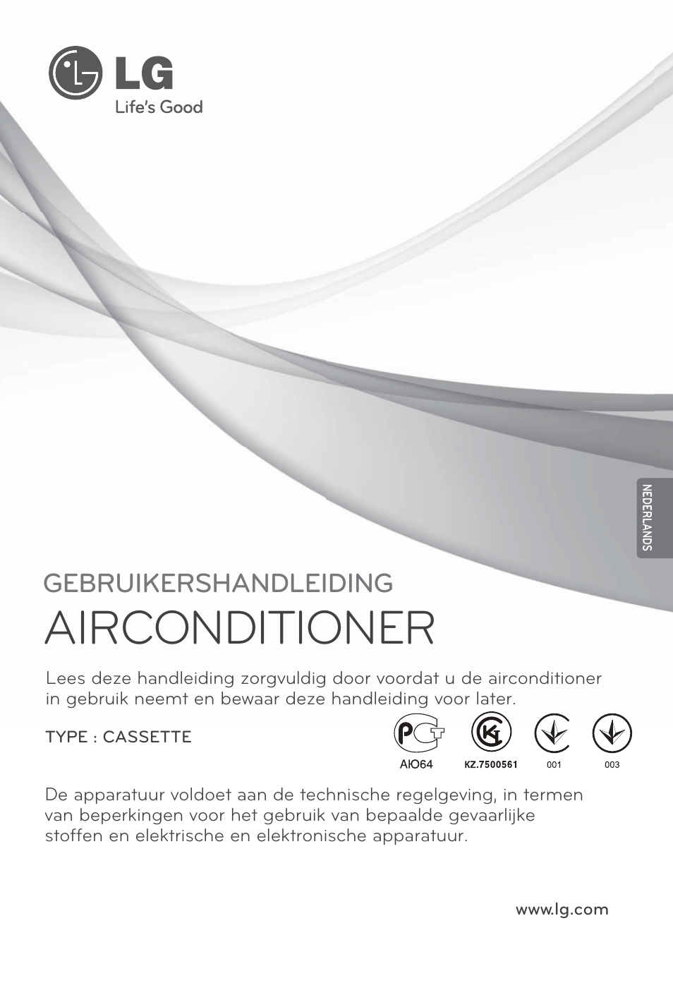 Nederlands, Airconditioner, Gebruikershandleiding | LG MT12AH User Manual | Page 145 / 480