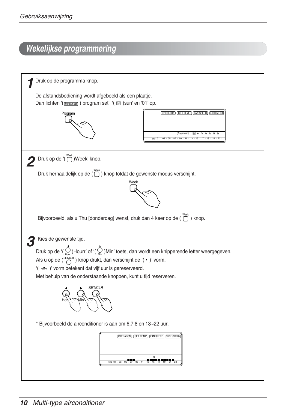 Wekelijkse programmering, 10 multi-type airconditioner, Gebruiksaanwijzing | LG MT12AH User Manual | Page 154 / 480