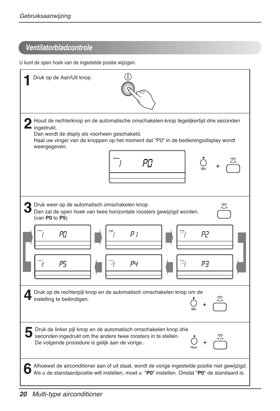 Ventilatorbladcontrole, 20 multi-type airconditioner, Gebruiksaanwijzing | Druk op de aan/uit knop, Hour | LG MT12AH User Manual | Page 164 / 480