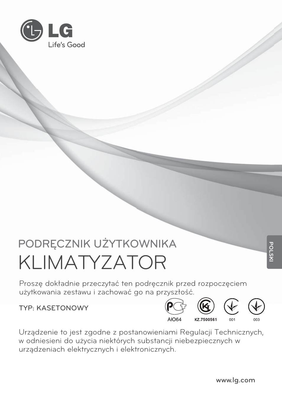 Polski, Klimatyzator, Podręcznik użytkownika | LG MT12AH User Manual | Page 173 / 480