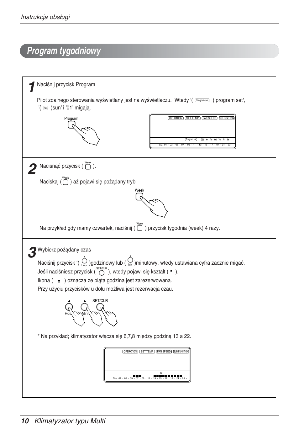 Program tygodniowy, 10 klimatyzator typu multi, Instrukcja obsługi | LG MT12AH User Manual | Page 182 / 480