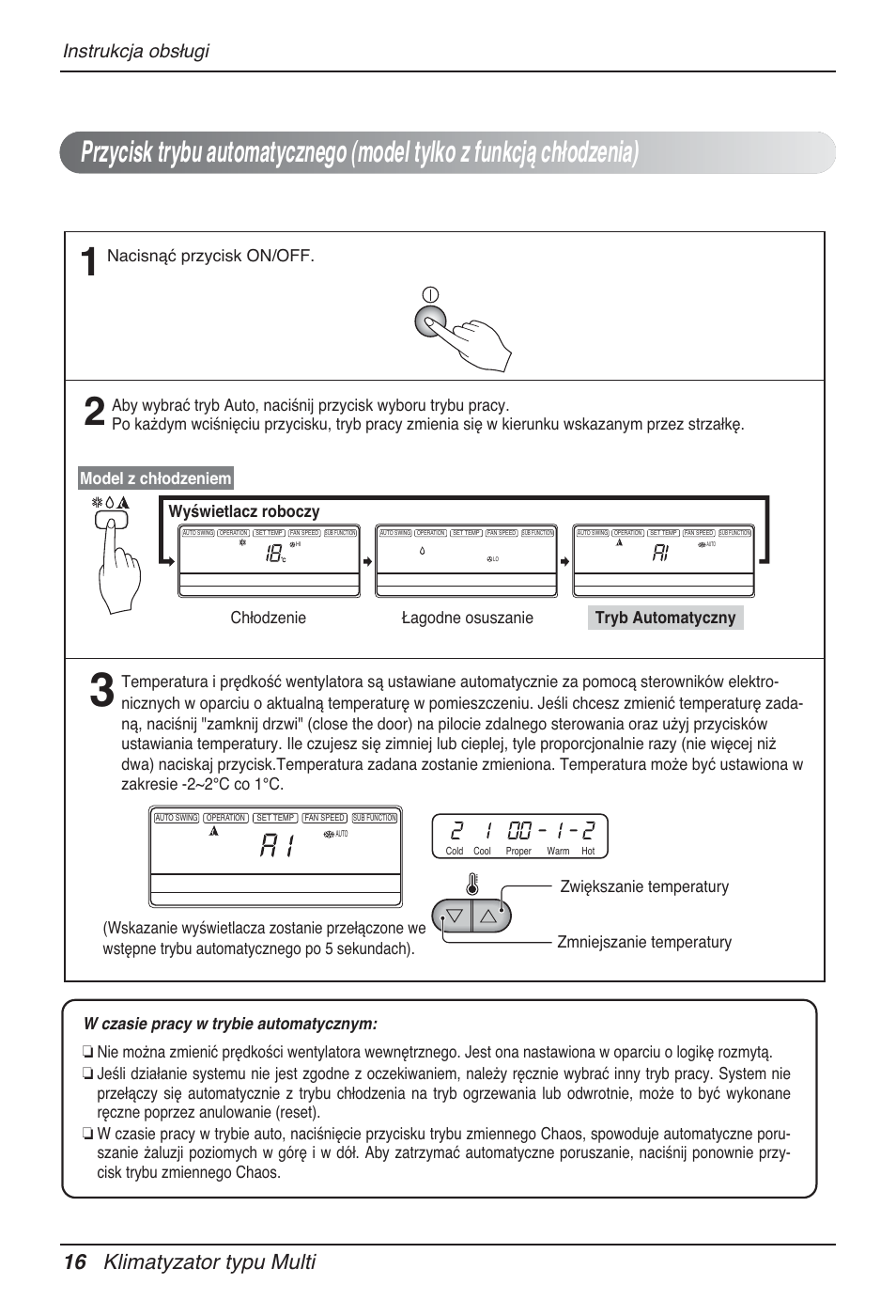 16 klimatyzator typu multi, Instrukcja obsługi, Nacisnąć przycisk on/off | LG MT12AH User Manual | Page 188 / 480