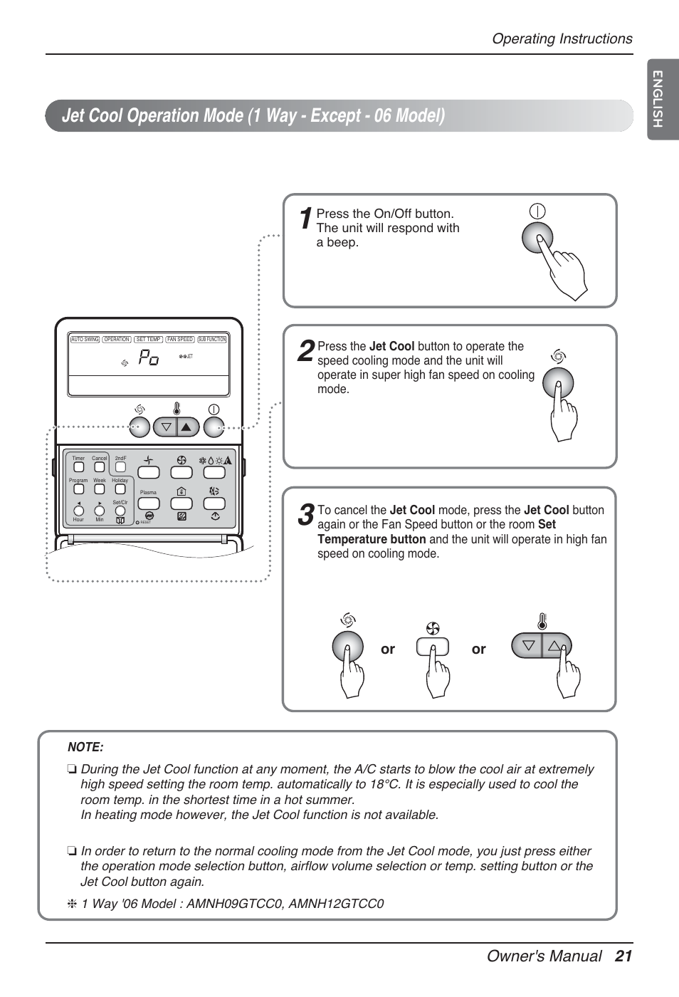 Owner's manual 21, Operating instructions, English | LG MT12AH User Manual | Page 21 / 480