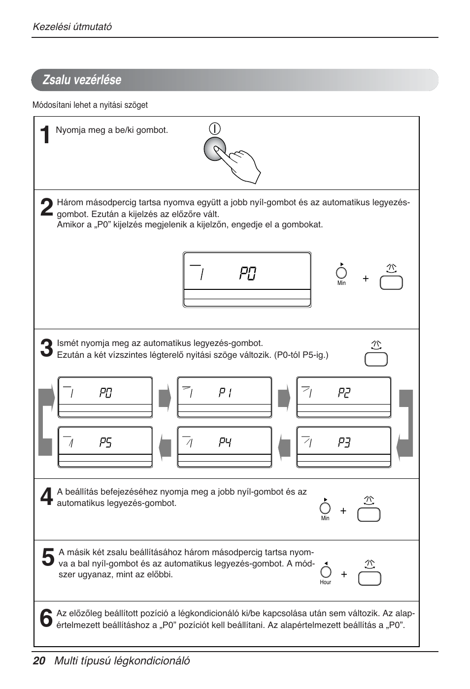 Zsalu vezérlése, 20 multi típusú légkondicionáló, Kezelési útmutató | Nyomja meg a be/ki gombot, Hour | LG MT12AH User Manual | Page 220 / 480