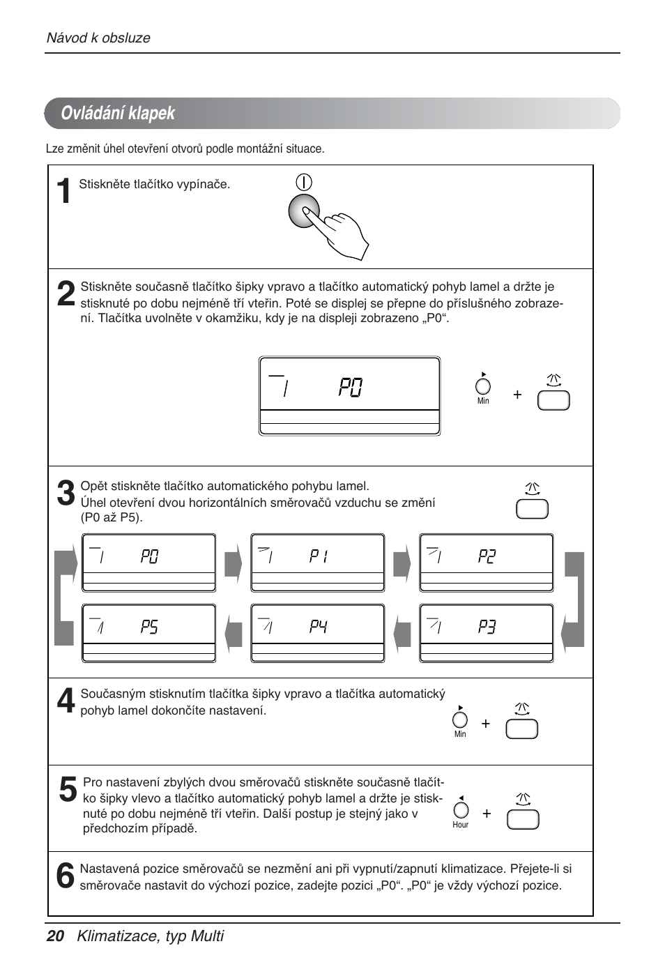 Ovládání klapek, 20 klimatizace, typ multi, Návod k obsluze | Stiskněte tlačítko vypínače, Hour | LG MT12AH User Manual | Page 248 / 480