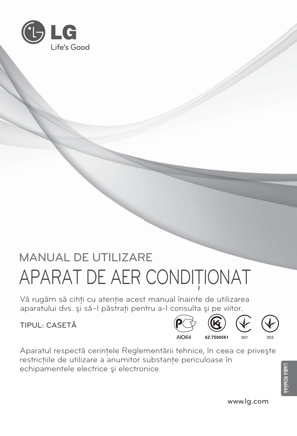 Limba română, Aparat de aer condiţionat, Manual de utilizare | LG MT12AH User Manual | Page 257 / 480