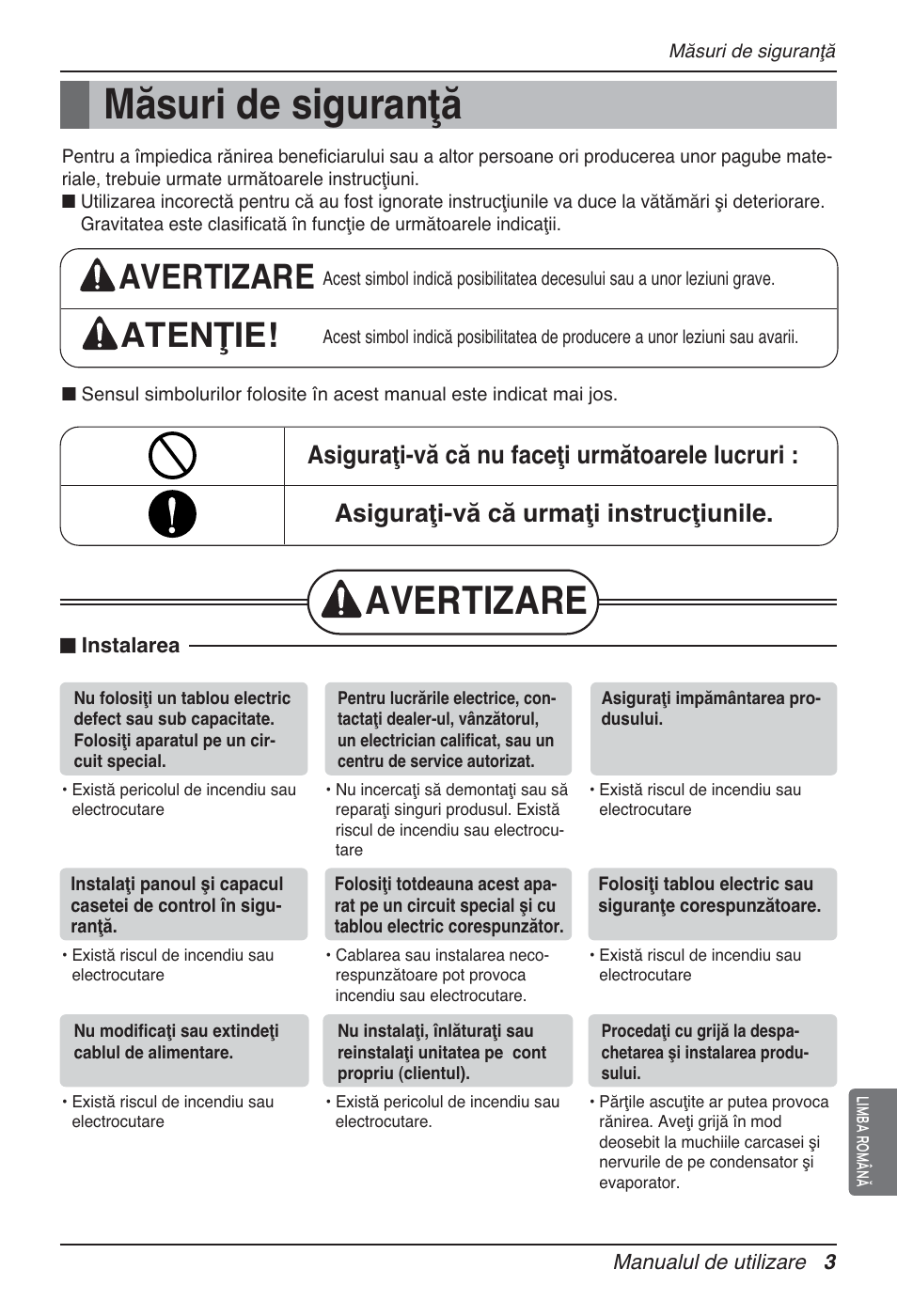 Măsuri de siguranţă, Avertizare, Avertizare atenţie | LG MT12AH User Manual | Page 259 / 480
